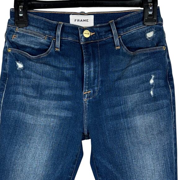 FRAME SZ 26 Le High Skinny Crop Jeans Distressed Zip-Fly Mid-Rise Fray Gaby Wash - Picture 2 of 11